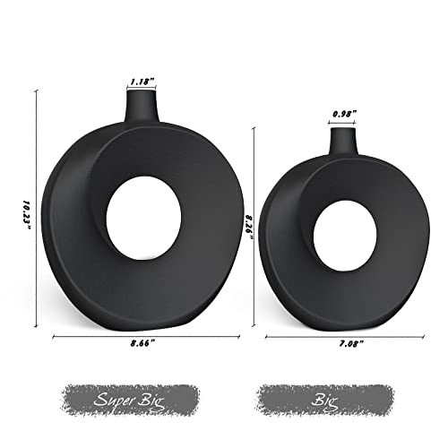 Eapele Ceramic Vase, Round Donut Vase Pampas Flower Vase, Minimalist Nordic Boho Ins Style For Wedding Dinner Table Living Room Office Bedroom, Decorative Gift （Black） #TOP1