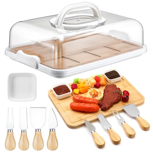 Opiniones y reviews de Tapas para tablas de queso Top 10. 43 Baderke - Juego de tablas de charcutería de madera con tapa, tabla de cortar de 12 x 8.5 pulgadas con cubierta transparente, juego de cuchillos de queso de acero inoxidable,...