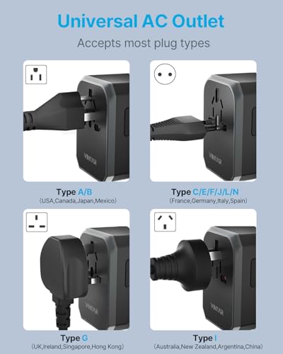 Image of Universal Travel Adapter, VINTAR 70W GaN International Power Adapter with 5 USB Ports (3 USB-C), All-in-one Travel Essentials Plug Adaptor, Travel Adapter Worldwide for UK /EU /USA /AUS, Black