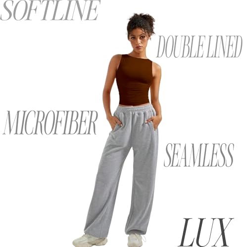 Image of SIGHTBOMB SOFTLINE Feather Touch Double Lined Boat Neck Ruched Waist Microfiber Cuddle Baby Sleeveless TEE for Women