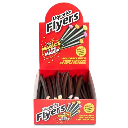 Red Liquorice Flyers 40 Piece Box Fruit Flavour Centre Chewy Sticks | Retro Sweetshop Favourites | 40 Count Sharing Box Professionally Packed for Freshness