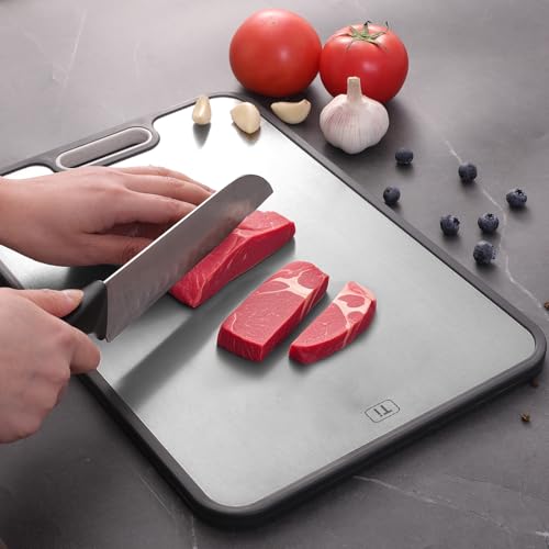 Tablas de corte de titanio para cocina, tabla de corte doble cara, antideslizante para carne, frutas y verduras, 38,5 x 26,4 cm miniatura 3