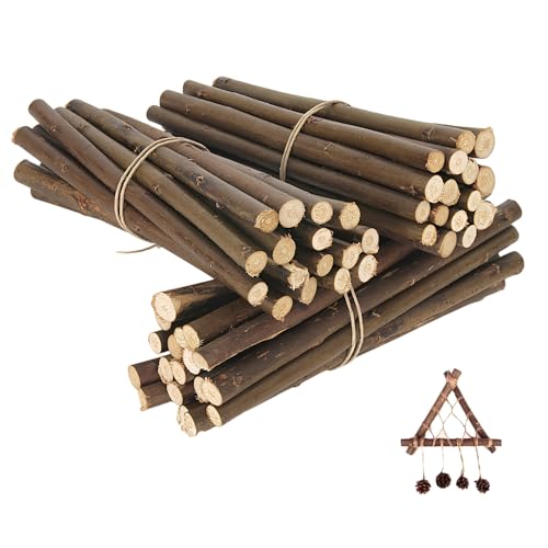HMCEY 50 Piezas Palos Madera Manualidades 10 CM,Listones de Madera Redondos,Tallar a Mano Maderas Balsa Modelismo,Barra de Maderas Sin Terminar con Corteza para Decorativos,Bricolaje,Creativo