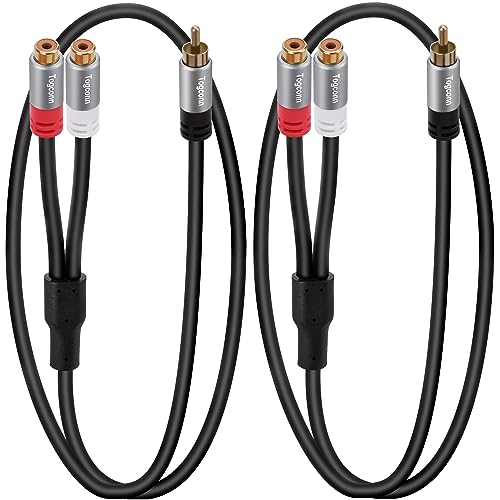 RCA Y-Adapter Splitter Cable 2Pack,1 RCA Male to 2 RCA Female Stereo Audio Video Subwoofer Car Audio Cable Y Splitter Adapter Extension Cord for Home Theater, Hi-Fi System, Amplifier, Speaker-4 Feet