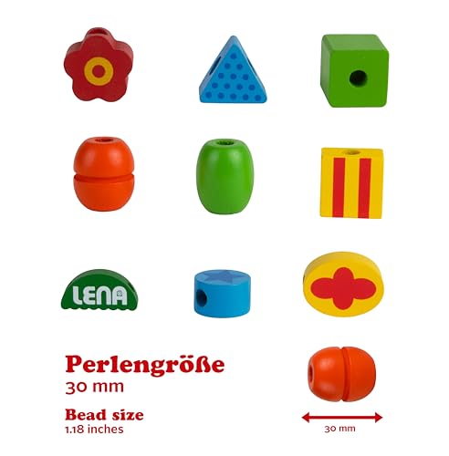 LENA 32010 - Bastelset Holzfädelperlen in Holzkassette, mit 54 Fädelperlen aus FSC 100% Holz, ca. 3 cm groß… – Ansicht 3