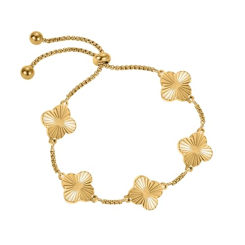 Clover Bracelet For Women 18K Gold Plated White/Black/Gold Flower Four Leaf Clover Bracelets Trendy Adjustable Jewelry Luky Gifts for Women