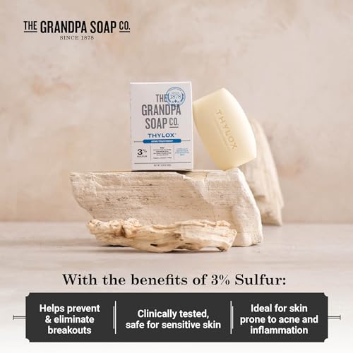 The Grandpa Soap Co. Thylox Acne Treatment Bar Soap - With 3% Natural Sulfur - Prevents and Eliminates breakouts - For Acne Prone Skin - Safe for Sensitive Skin - 3.25 Ounces (Pack of 2)