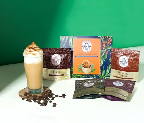 Image of Dalyla Coffee Combo with Free Frother | 4 Flavour Assorted Instant Coffee (Classic, Chocolate, Vanilla, Saffron) | 24g x 4 (96g) | Airtight Pouch - Pack of 3