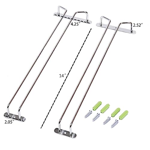 DZHJKIO Stemware Rack,Wire Hanging Rack,Under Cabinet Wine Glass Rack,Stainless Steel Chrome Finish-Wine Glass Hanging Rack 2 Pack 14 Inch