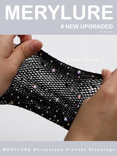 MERYLURE Indestructible Ultra Sparkly Tights for Women, Rhinestone Fishnet Party Stockings for Women, Jeweled Plus Size3