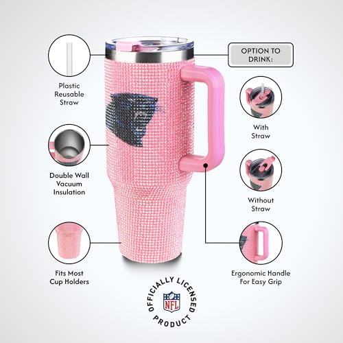 Image of The Memory Company Officially Licensed 40oz Pink Bling Game Day Tumbler, Carolina Panthers