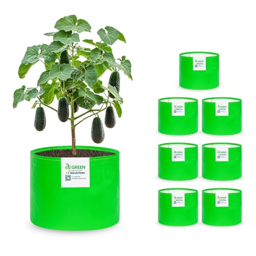 Image of HDPE Grow Bags for Plants 12X15 Inch (Pack of 8) | 260 GSM Heavy Duty UV-Protected Round Green Colour Plant Bags for Terrace and Vegetable Gardening | Strong & Reusable|