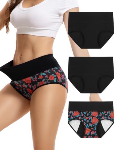 Image of INNERSY Period Underwear for Women Leakproof High Waisted Menstrual Cotton Panties 3 Pack