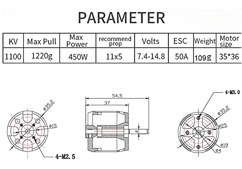 Image of Hobbyhh D3536 1100kv RC Brushless Motor Power 450W with 3.5mm Banana Head for DIY RC Glider Aircraft Plane and UAV