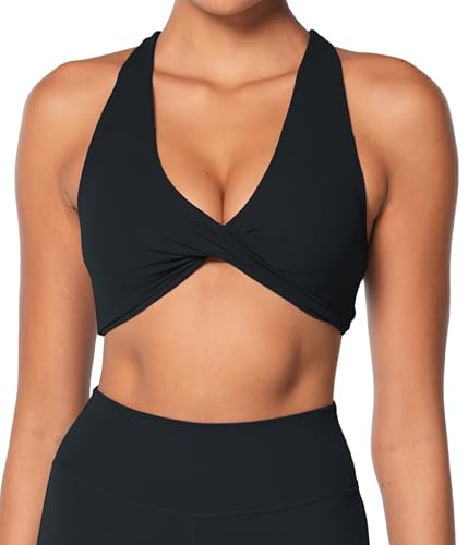 Sunzel Women's Sports Bra Criss Cross Back Yoga Crop Top with Removable Pads Double Lined V Neck Wirefree Padded Workout Bra2