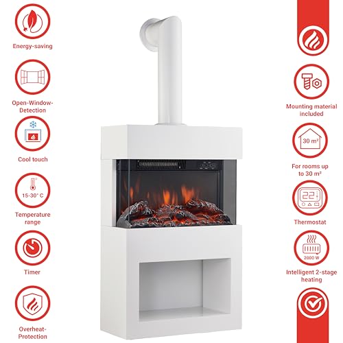 KAMINIO Electric Fireplace HENRI with Stove Pipe - Electric Stove with Heater, 3D Flame Effect, Wood Storage Compartment, Remote Control - Image 5