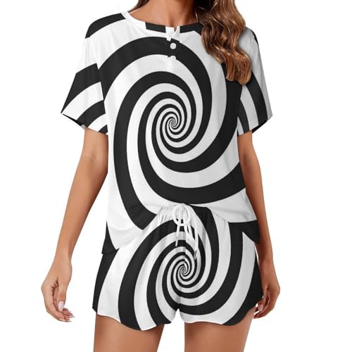 Pyjama court pour femme Vertige Noir et Blanc | Ensemble vêtements de nuit été