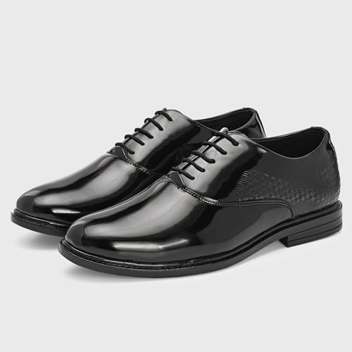 Image of Centrino Men's Formal Glossy Lace-Up Shoes | Patent Leather Oxford Dress Shoes|Comfortable Pointed Toe Formal Shoe| Stylish Looking Footwear for Formal Business Wedding & Office Shoes (9357)