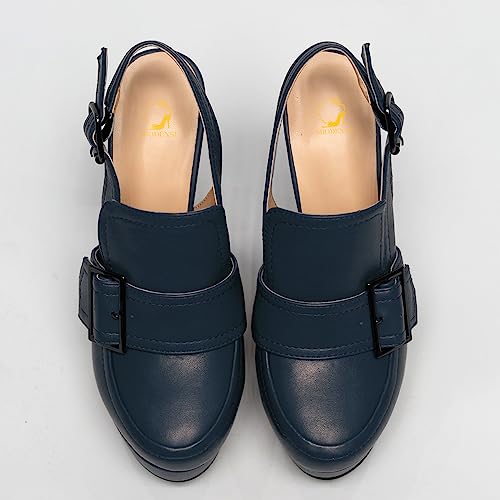 Image of SHODENSE Women Vintage Platform Chunky High Heels Pumps Shoes Round Closed Toe Platform Loafers Ankle Strap Block Heel Slingback Summer Sandals Backless Buckle Loafer Ladies Chic Sexy Party 4-11 M US