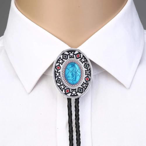 Image of Jeilwiy Bolo Tie for Men Western Cowboy Tie Necklace Gold Bolo Tie Leather Necktie Halloween Tie Accessories for Women