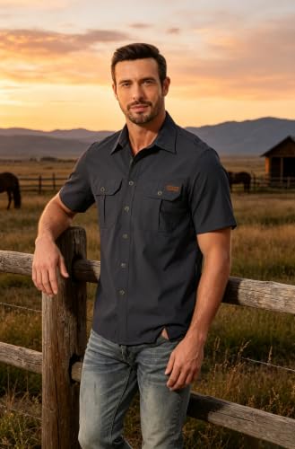 Zyvrenix Men's Short Sleeve Button Down Shirts with Pocket Dark Gray 3XL — view 2