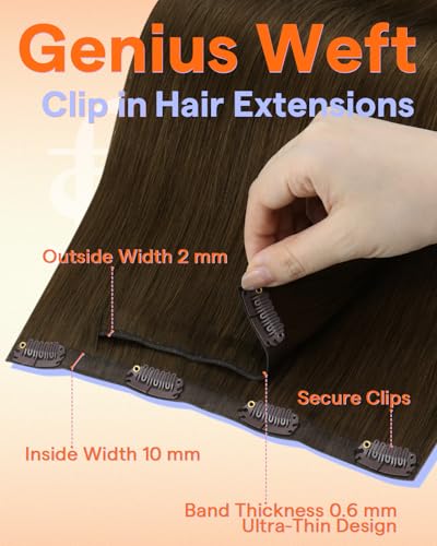 Image of Full Shine Seamless Clip in Hair Extensions Medium Brown 22 Inch 150g 7pcs