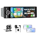 Junsun Single DIN Car Stereo with CarPlay and Android Auto, Radio 1 din with Reversing Camera FM AM RDS Type-C USB Port Function