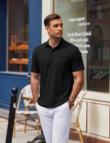 COOFANDY Mens Polo Shirts Short Sleeve Casual Golf Shirt Basic Solid Color Collared T-Shirt Stylish Summer Polo T Shirt4