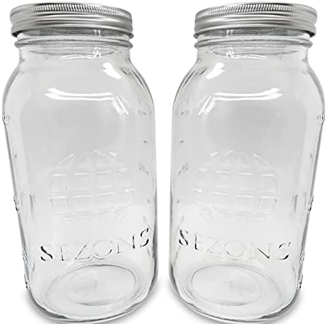 SEZONS 64 ounce (2 Liter) 2L Mason Jar wide mouth - 2 pack set