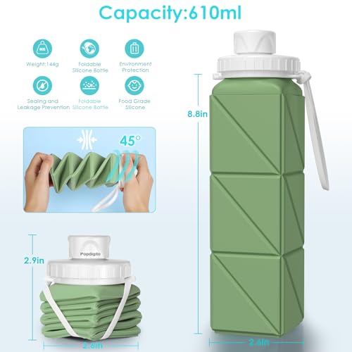 Collapsible-Water-bottle-with-Leakproof-Lid-Food-Grade-BPA-Free-Silicone-Travel-Bottles--Foldable-Water-Bottles-610ml-for-Travel-GymHiking-SportsCampingBiking-2011oz-Portable-Reusable