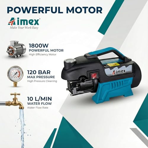Image of Aimex Electric High Pressure Washer DT-6501, 1800W Powerful Motor, 120 Bar Pressure, 10L /Min Flow Rate, 10m Hose, Car Washer Machine for Car Bike Home Cleaning, High Pressure Jet Cleaner