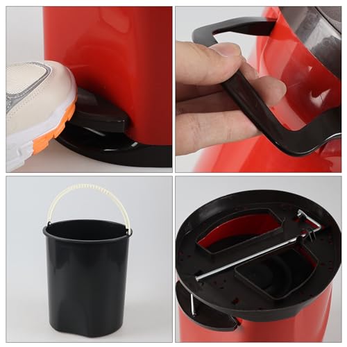 Caneca de basura plástica redonda 10 L con pedal rojo miniatura 5