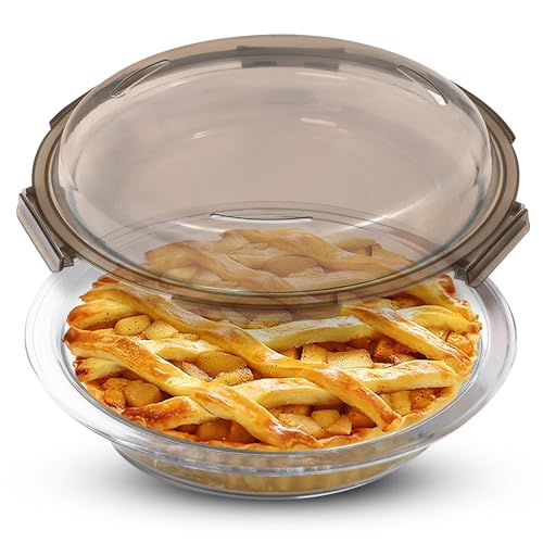 Glass Pie Dish with Lid 9-inch BPA-Free Borosilicate Microwave & Dishwasher Safe