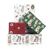 Christmas Dog Wrapping Paper, Christmas Pet Puppy Dog Gift Wrap Paper - 8 Sheets Folded Flat 50x70cm Paw Wrap Paper per Sheet for Christma, Birthday, Xmas and Winter Holidays