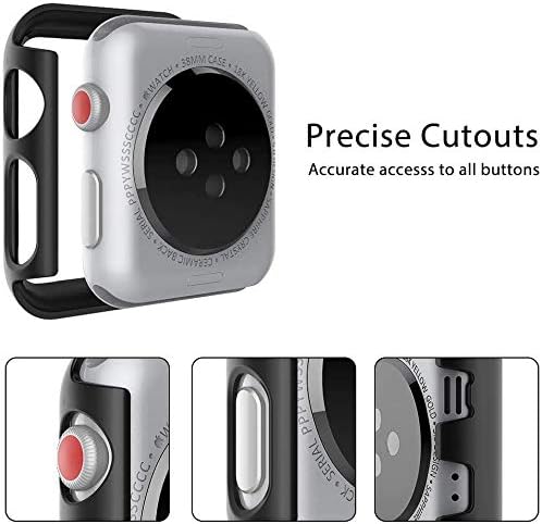 2 Pack LϟK Case Compatible for Apple Watch 38mm Series 3 2 1 Built-in Tempered Glass Screen Protector, All-Around Ultra-Thin Bumper Full Cover Hard PC Protective Case for iWatch 38MM - Black