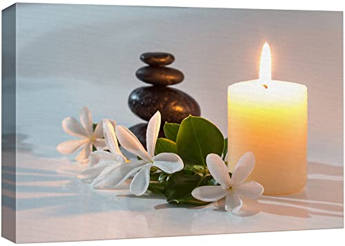 Wall26 Framed Canvas Print Wall Art Tiare Flowers With Candle And Zen Stone Nature Wilderness Photography Realism Chic Scenic Colorful Rustic Ultra For Living Room, Bedroom, Bathroom, Office - 16"X24" #TOP6
