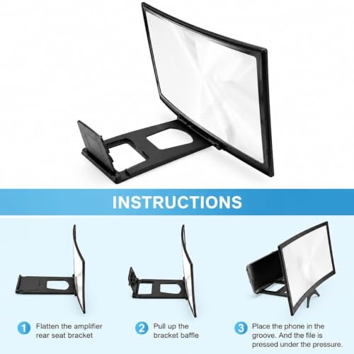 Image of 12 Inch HD 3D Curved Mobile Phone Screen Magnifier with Foldable Stand | Screen Enlarger for Smartphones | Eye Protection Amplifier for Movies, Videos, Gaming & Reading | No Power Required