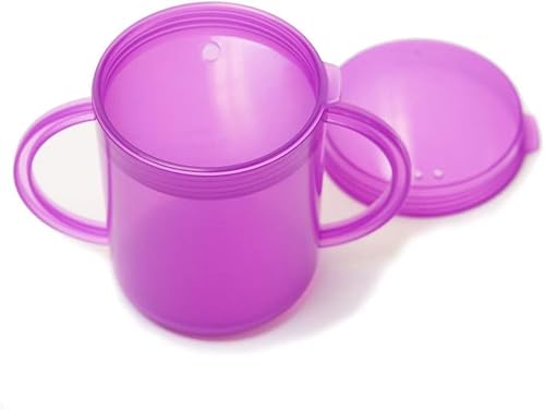 TalkTools Recessed Lid Cup with Handles - Leak Proof | Promotes Oral Motor Skills, Lip Closure, and Self Feeding | Alternative to Sippy Bottle | Food Grade Materials | Dishwasher Safe (Purple)