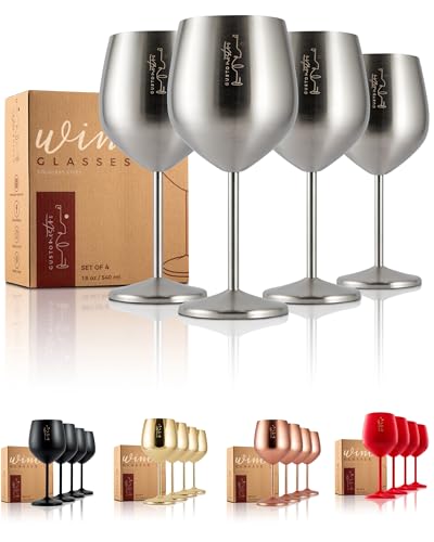 Gusto Nostro calici da vino in acciaio inox - 540 ml - Calici da vino Argento Infrangibili, da viaggio, per camping e piscina - Bicchieri da vino in metallo eleganti per eventi all’aperto (Set da 4)
