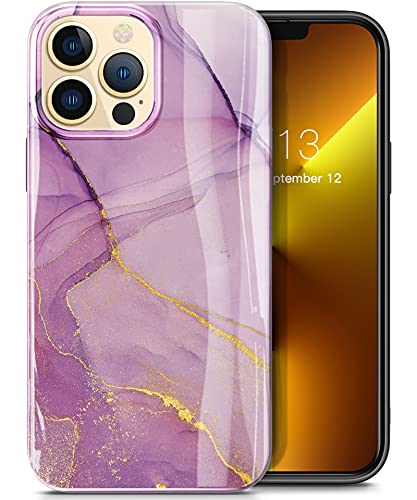 GVIEWIN Case Compatible with iPhone 13 Pro Case 6.1 Inch 2021, Marble Phone Case Slim Glossy Soft TPU Shockproof Protective Cover for Women Girl Stylish Phone Cases Covers(Romantic Purple)