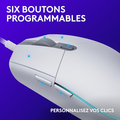 Logitech G203 Souris Filaire Gaming 2nd Gen : 8000 DPI, Effets Lumineux Multicolores LIGHTSYNC RGB, 6 Boutons Programmables, Mémoire Intégrée, Compatible Mac et PC