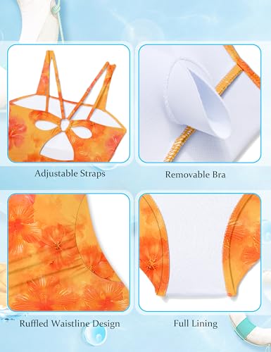 Image of Girls One Piece Swimsuit Bow Back Girls Bathing Suit Adjustable Straps Quick Dry Girl Swimwear 9-16T Swim Suit