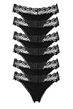 florale Spitzendetails Fabio Farini 6er-Pack Damen Strings mit zarter Spitze und hautfreundlicher Baumwolle, Schwarz, Größe: 38