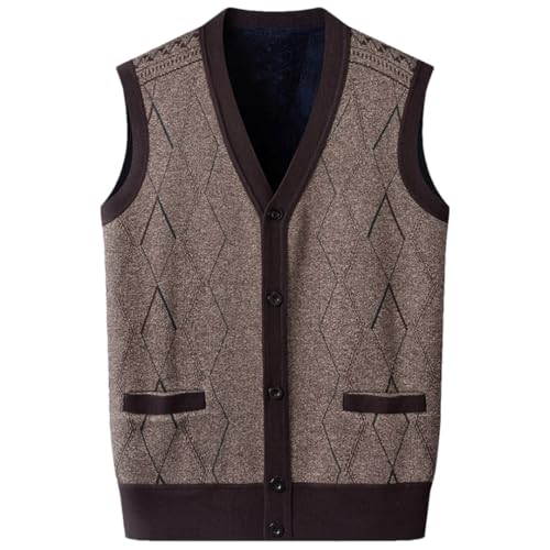 Men Middle Thick Knit Vest Printed Loose V Neck Waistcoat Knit Cardigan Patchwork Tank Top