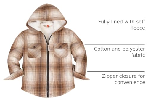 Image of ThCreasa Boys Plaid Flannel Jackets Sherpa Lined Zip Up Long Sleeve Warm Flannel Shirt with Hood