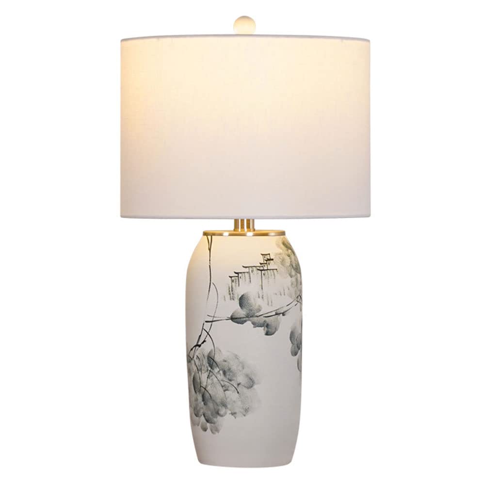 21,6-Calowa Ręcznie Malowana Ceramiczna Lampa Stołowa Led Z Pejzażem, Chińska Lampa Retro Do Sypialni, Stolik Nocny, Gabinet, Salon, Korytarz.