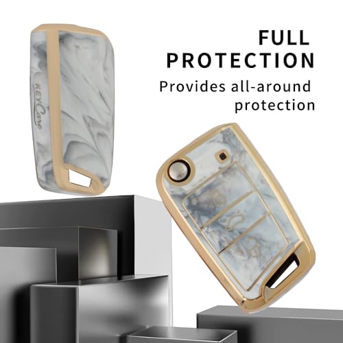 Image of Keyzone TPU car Key Cover Compatible for Skoda Slavia, Kodiaq, Kushaq, Karoq, Octavia 3 Button flip Key (Marble)