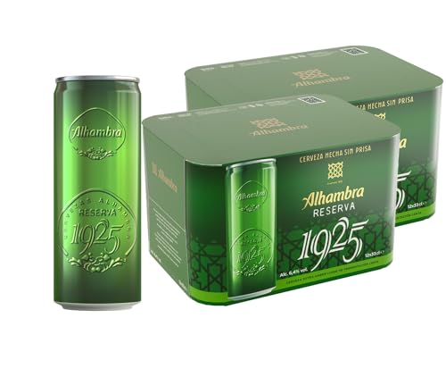 Alhambra Reserva 1925, Pack 24 Latas x 33cl, Cerveza Extra de Fermentación Lenta, 6.4% Alcohol