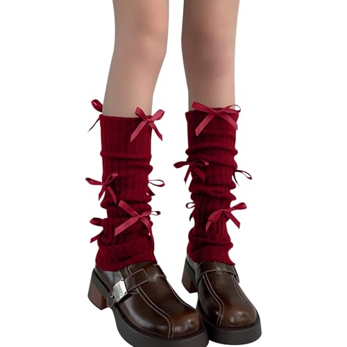 Image of Leg warmers Y2k Wind with bow lace-up knit Harajuku Kawaii leg warmers accessories 80's vintage high leg socks