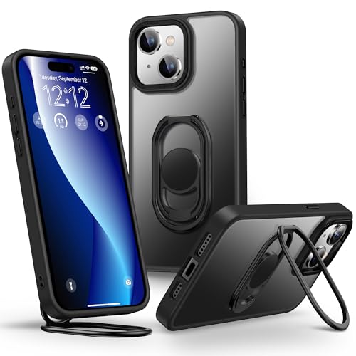 Image of Shields Up for iPhone 15 Case with Stand, Phone Case Clear with Double Ring Holder [Adjustable & Foldable] Shockproof Protective Matte Cover for iPhone 15 6.1 inch - Frosted Black